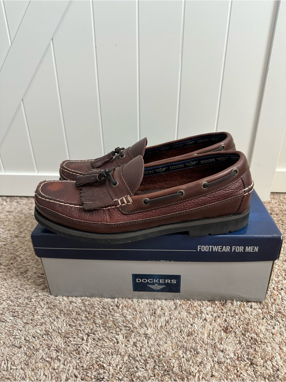 Dockers Erie Men’s Size 10 Red Brown Leather Tassel Kiltie Boat Shoes Loafers - Picture 4 of 10